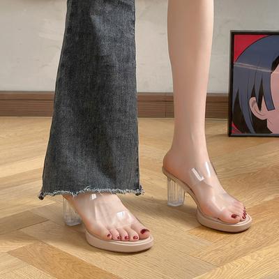 Хрустальные тапочки женская летняя одежда модная фея французские прозрачные высокие каблуки толстые каблуки босоножки нишевый высококачественные босоножки