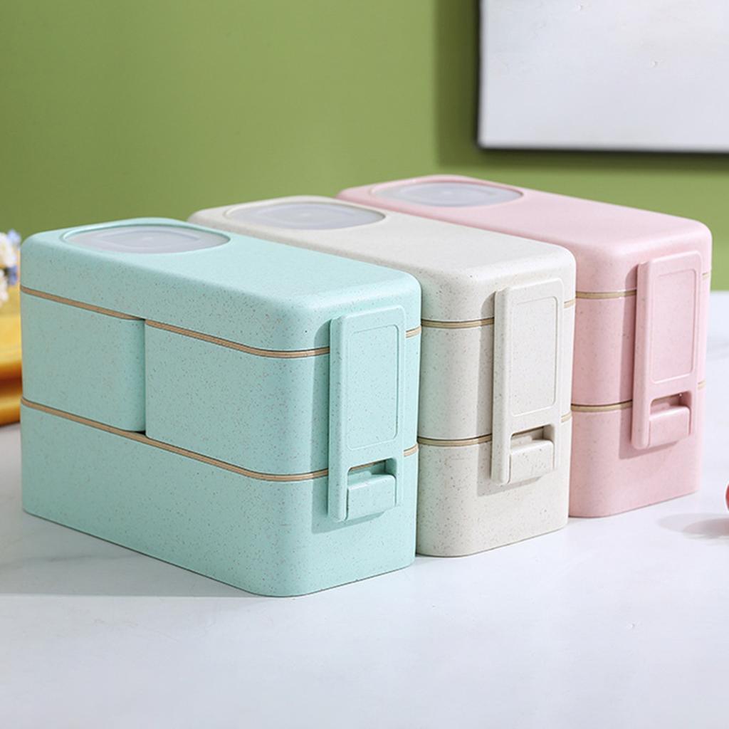 Leak-proof Bento Lunch Box with 3 Compartments Double Layer Buckle Closure Microwave Safe Stackable Salad Box for Kids Adults