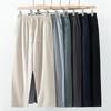 Men's Cotton Linen Ankle-Length Pants Summer Solid Color Breathable Trousers Male Casual Elastic Waist Casual Harajuku Fitness
