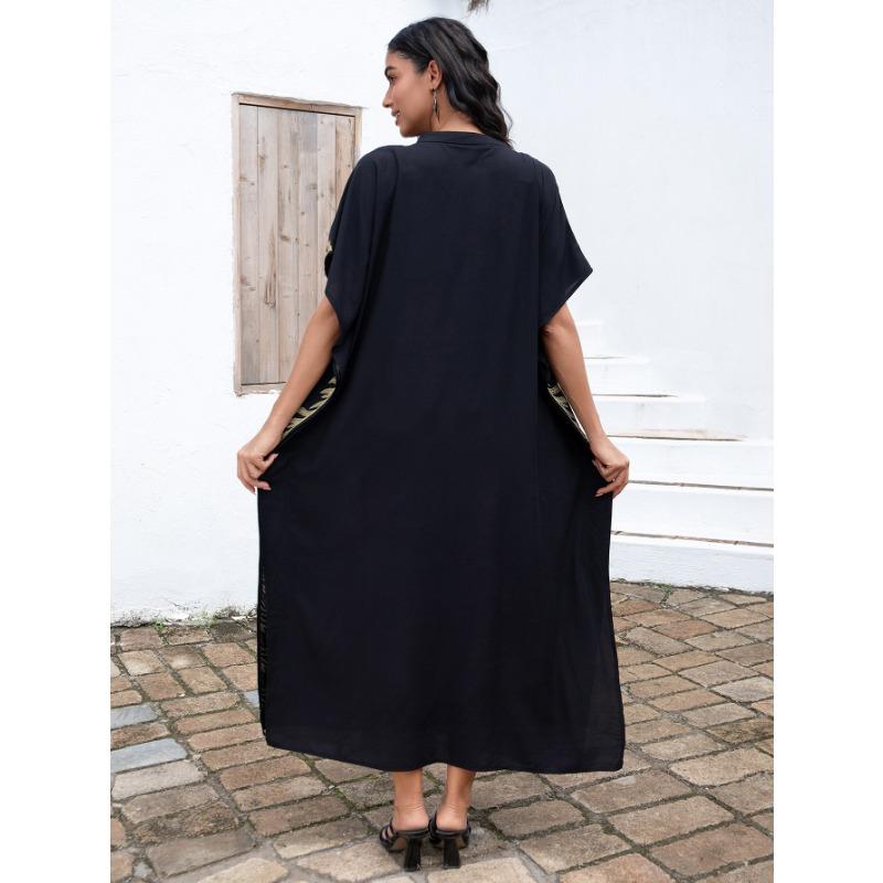 Женская мода лето весна цветочный узор принт рукава 1/2 V-образный вырез свободная талия повседневные платья