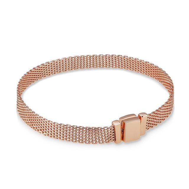 Reflection Bracelet Rose Gold Color 925 Starling Silver Steel Mesh Flat Bracelet Fit Temperament Charms Bead Fashion Women