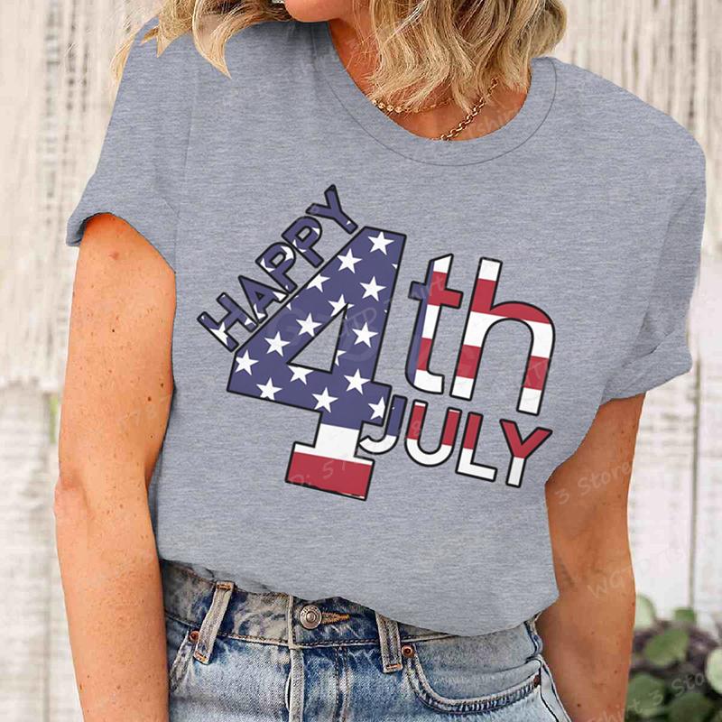 Happy 4th Of July Tshirts Independence Day T Shirts Summer Tshirt Casual Short Sleeve Tees Round Neck Tops Womens Clothing