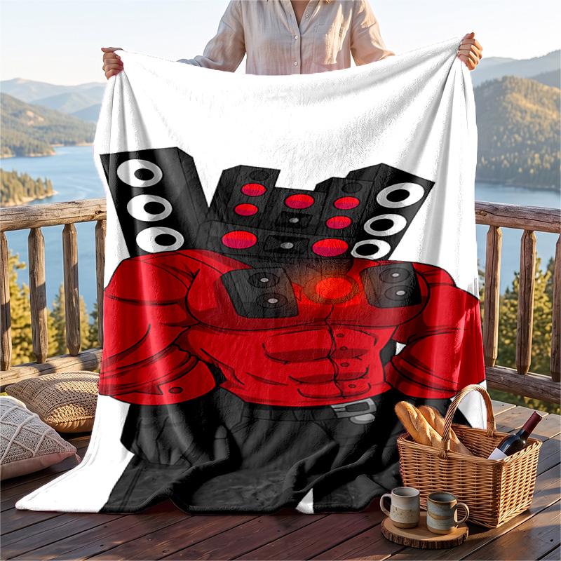Warm Flannel Blanket Skibidi Toilet Pattern, Lightweight Comfortable Throw Blanket for Bed Sofa Use