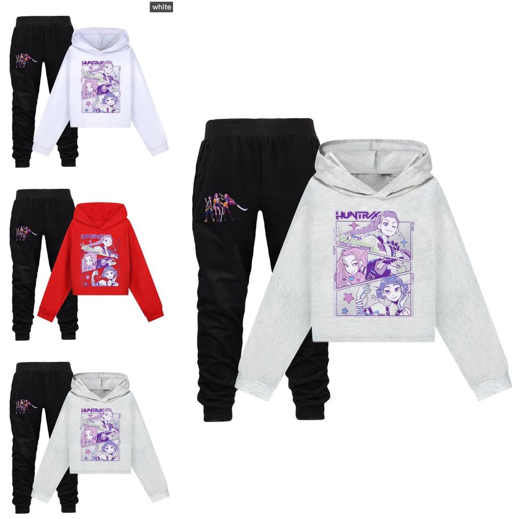 Kpop Demon Hunters Kids Cartoon Hoodie Set With Cotton Material For Casual Wear