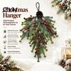 Upside Down Christmas Tree Hanging Decor, Pinecone Berry Wreath with Flocked Winter Texture Decor Snow Tips, Rustic Wall Door Ornament for Holiday