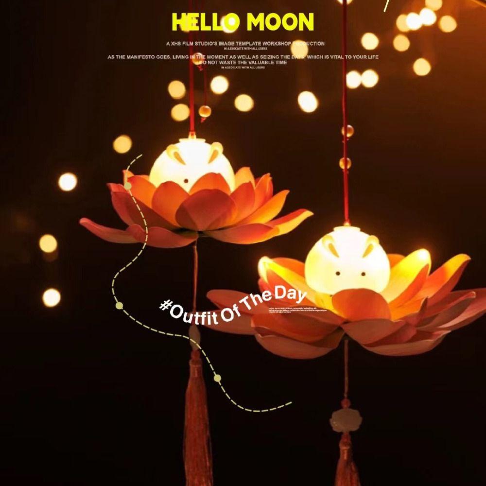 Glowing Mid-Autumn Festival Lantern DIY Holiday Decoration New Lotus Rabbit Lamp