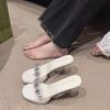 French Rhinestone Outer One-word Slippers Female Transparent Crystal Heel Foreign Sexy High-heeled Sandals New In Summer 2025