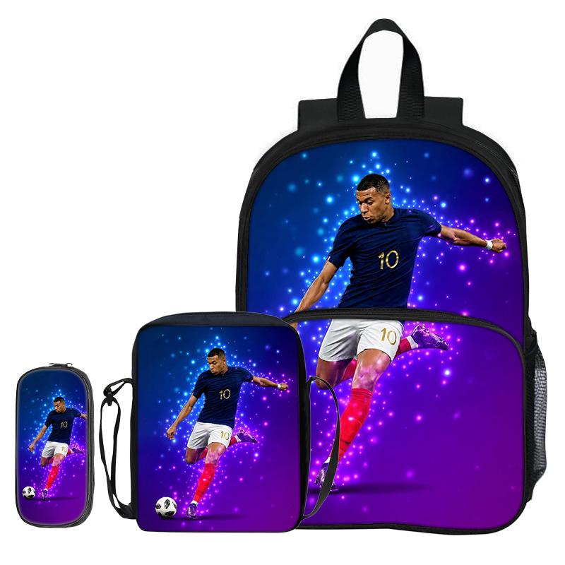 Детский рюкзак Сумки через плечо Пенал Набор из 3 предметов M-Mbappe с передним карманом Рюкзак Футбольная звезда Рюкзак