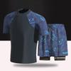 (L-5XL)Men Teens Swimsuit Set Anti Embarrassment Loose Swim Shirt+ Quick Dry Swimming Shorts Seaside Beachwear Hot Spring Swimwear