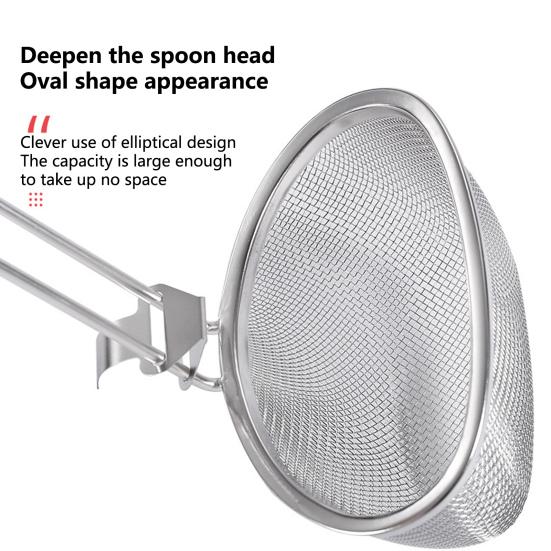 Ложка-дуршлаг Быстро сливает Не деформируется Конструкция с крючком Скиммер Не опрокидывается Нержавеющая сталь