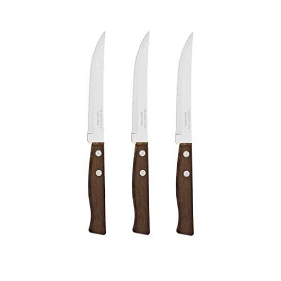 Tramontina Traditional High-Durability Natural Wood Handle Steak Knife 21cm 3-Piece Set 3 Heat Treatment Process Lightweight Durability Made Brazil
