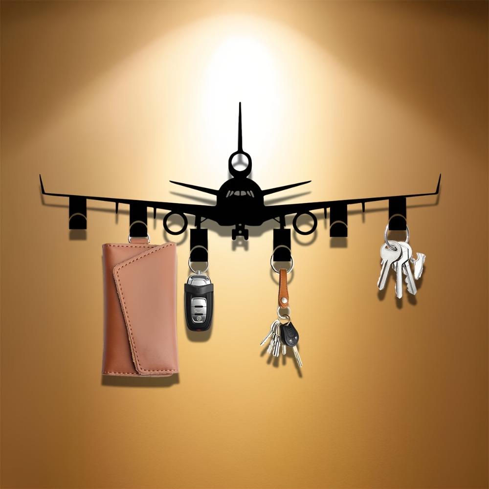 Металлический держатель для ключей в виде самолета Настенный крючок для украшений Черный органайзер для ключей Прихожая Офис Декор для хранения у входной двери Подарок