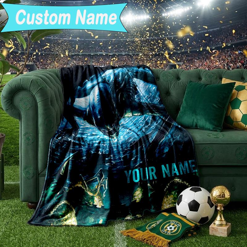 Custom Name Blanket Alien Ornate Frame Blanket Bedding Blanket for Travel, Camping, Living Rooms, Offices, Sofas, Fan Christmas gift