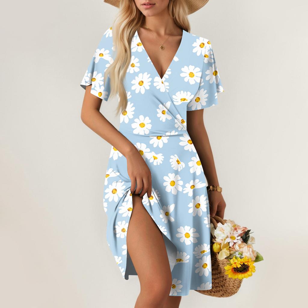 Women's Summer Dress Loose Beach Vacation Casual Deep V Neck Vest Dress Elegant Shirt Dress