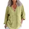 Women's Casual Loose Fashion Long Sleeve Cotton Linen Solid Color Retro V-neck Pullover Shirt