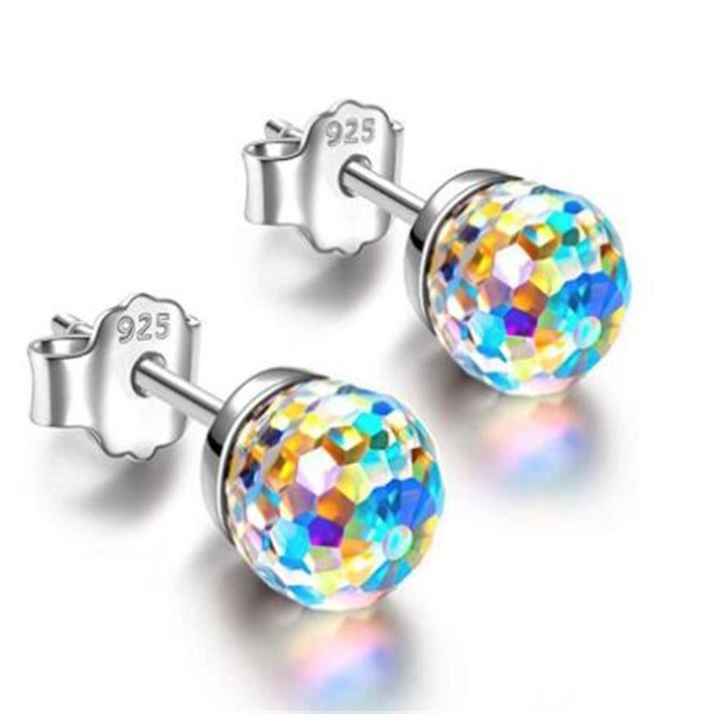 925 Silver Ear Stud Jewelry Gift Crystal Ball Earrings New Colorful Crystal Earrings