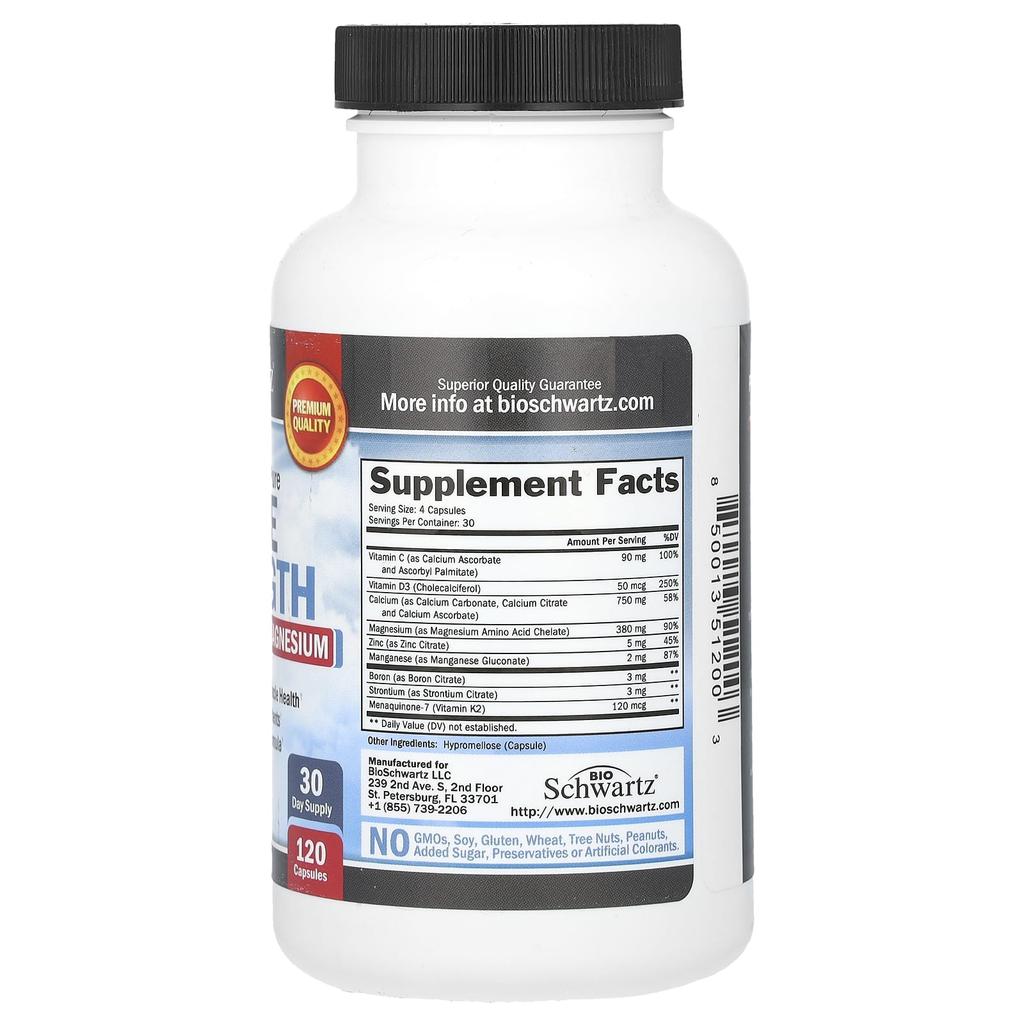 BioSchwartz, прочность костей, кальций + D3, K2 и магний, 120 капсул