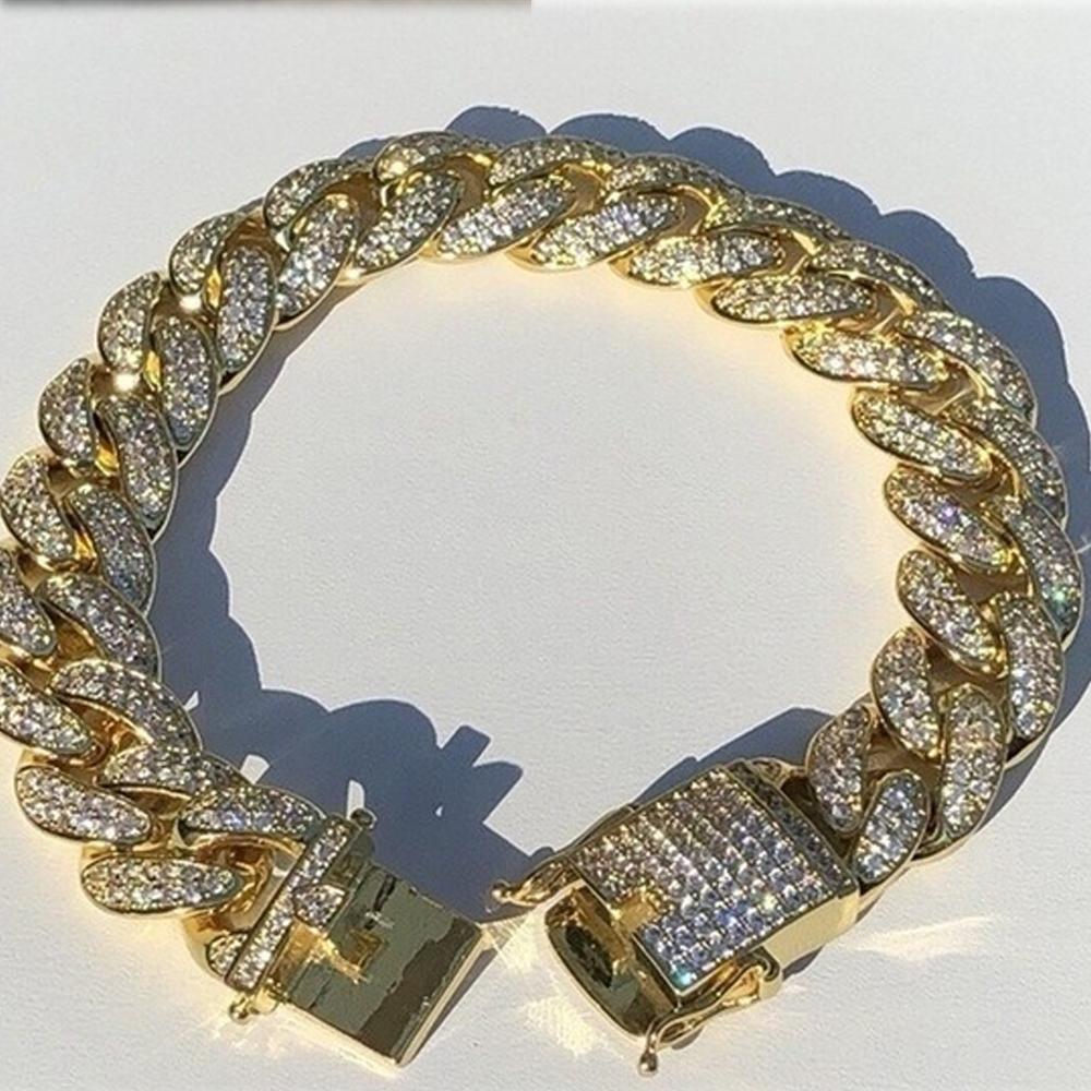 Women Men Fashion Bracelet Luxury Shiny Inlaid Rhinestone Bracelet Link Chain Hip Hop