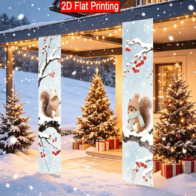 2pcs Christmas Squirrel Cartoon Door Couplet Red Polyester 12x70.8in