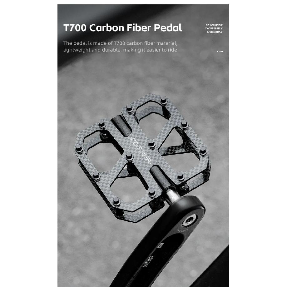 WEST BIKING Ultra-Light Carbon Fiber Pedals 3 Bearing Cycling Pedals Labor Saving Anti-Slip MTB Road Bicycle Pedal Accessories