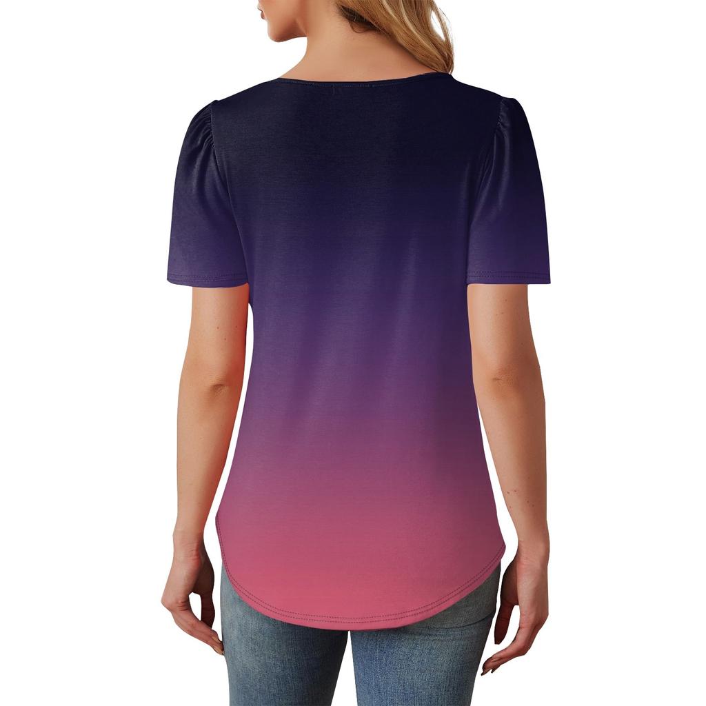 Женский модный повседневный короткий рукав пуловер с принтом на пуговицах и круглым вырезом