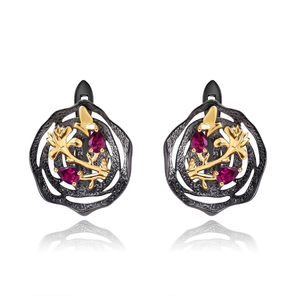 Оригинальные дизайнерские высококачественные серьги с драгоценными камнями, натуральный дизайн, серебряные серьги s925 с натуральной розой и гранатом
