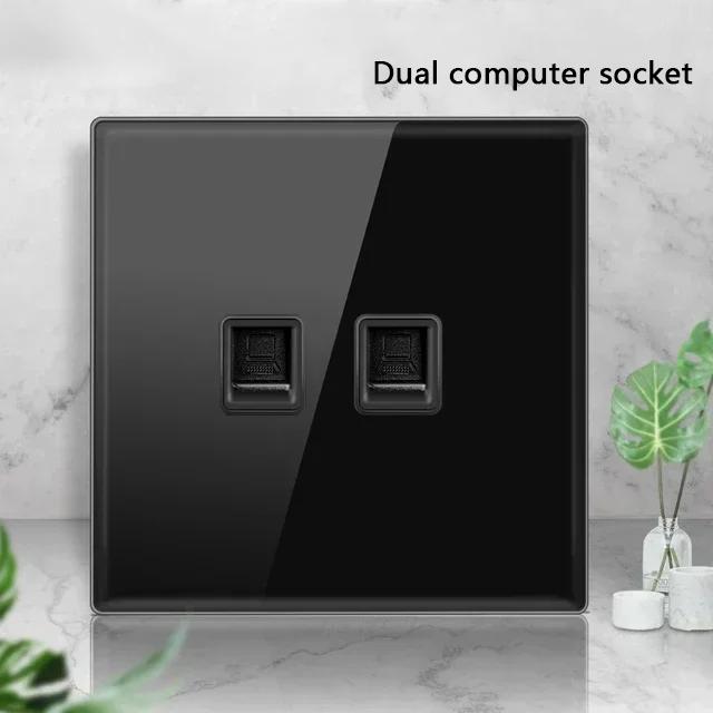 Черная закаленная стеклянная настенная панель выключателя LED 1-4Gang ретро тумблерный выключатель света стандарты ЕС и Великобритании 2 USB розетки, европейская розетка 16A