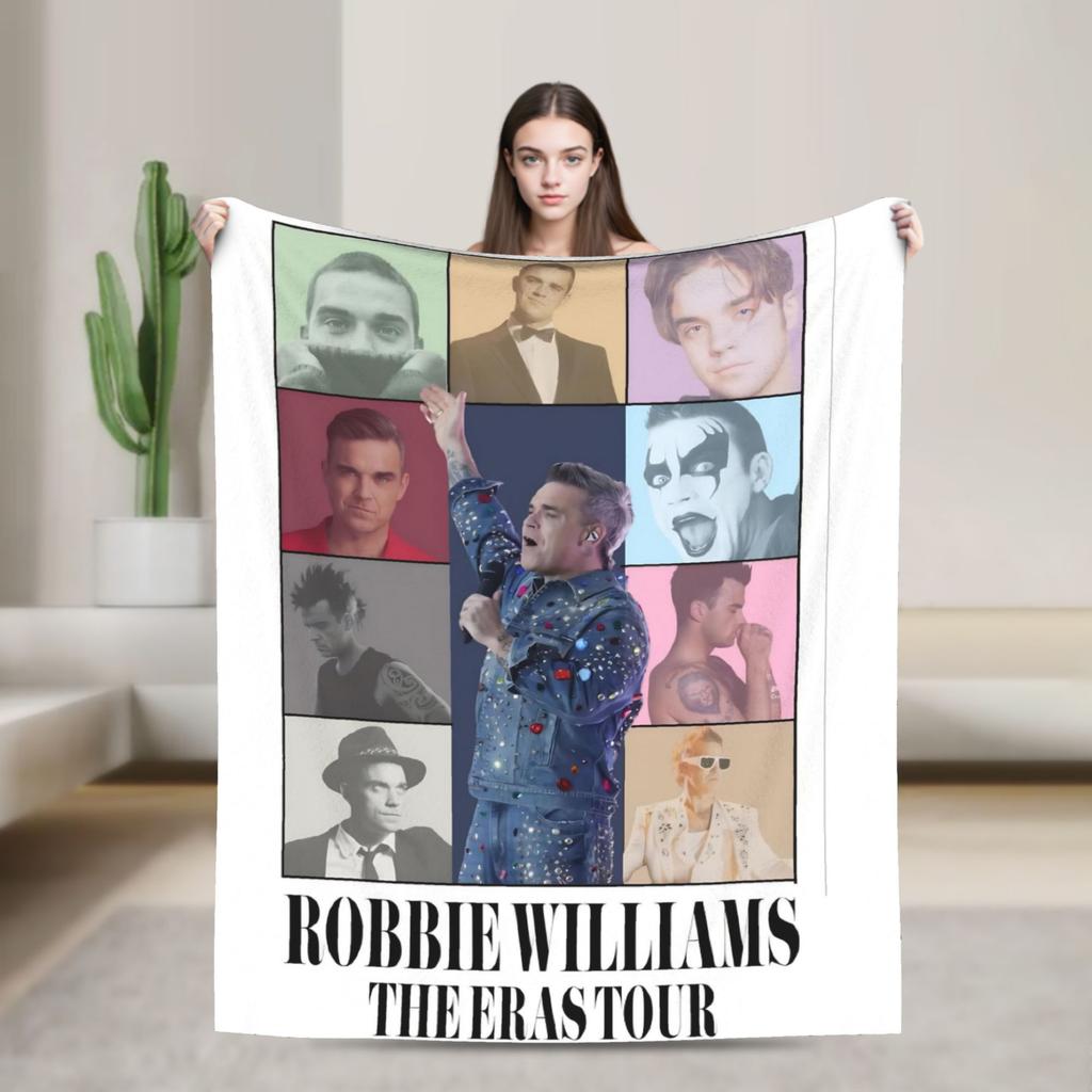 Robbie Williams Tour Flannel Blankets Soft Durable Throw Blanket for Bedroom Airplane Travel Aesthetic Bedspread Sofa Bed Cover