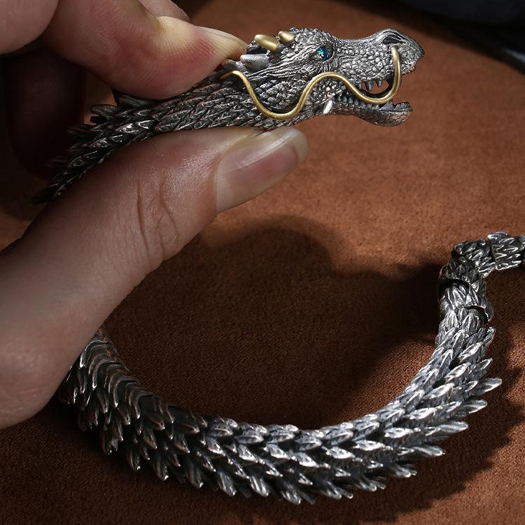 Dragon Bracelet Thai Silver Men's Retro Domineering Trend Men's Bracelet Keel Cold Wind Advanced Sense