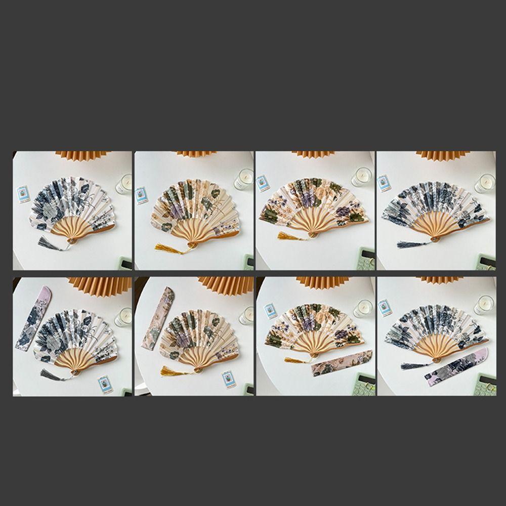 Цветочный шелковый складной веер в китайском стиле, складной веер с кисточкой, реквизит для танцев, ручной веер, подарок для девушки