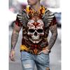 Мужская одежда Футболка с графическим принтом скелета, свободная футболка для мужчин, летняя и весенняя, свободная, в стиле панк, с коротким рукавом, для активного отдыха