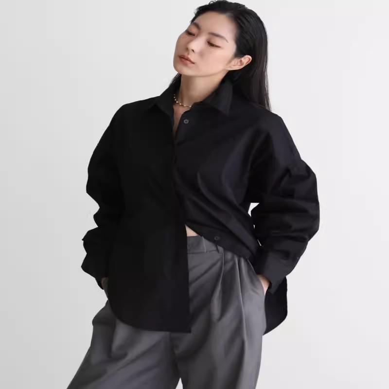 New Thin Black Shirt Jacket Women's Warm Season and Autumn Sense Personalized Korean Version Loose Shirt