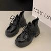 Британский стиль Ретро Черные Ботильоны для Женщин Новые 2024 Весна Осень Платформа Толстый Каблук Короткие Ботинки Высокий Каблук Женская Обувь