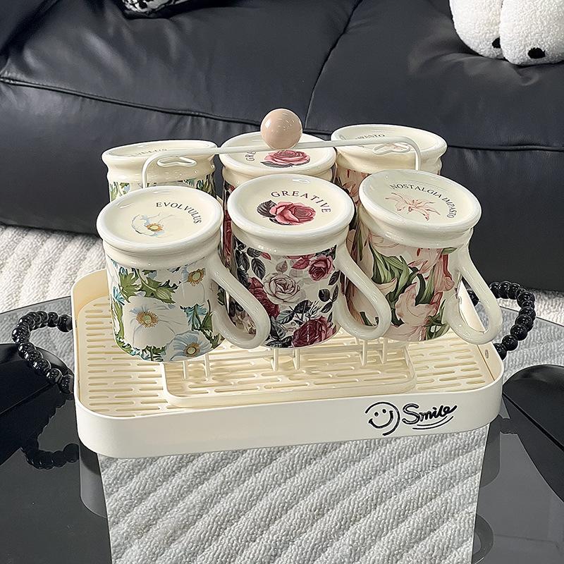 Retro Style Glaze Floral Mug High Temperature Resistance Afternoon Tea Ceramic Cup Set High End Sense Housewarming Gift