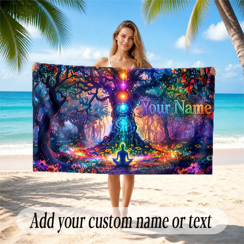 Sunset Landscape Theme Beach Towel Personalized Custom Name & Text Soft Quick Dry Beach Towel for Swimming Travel