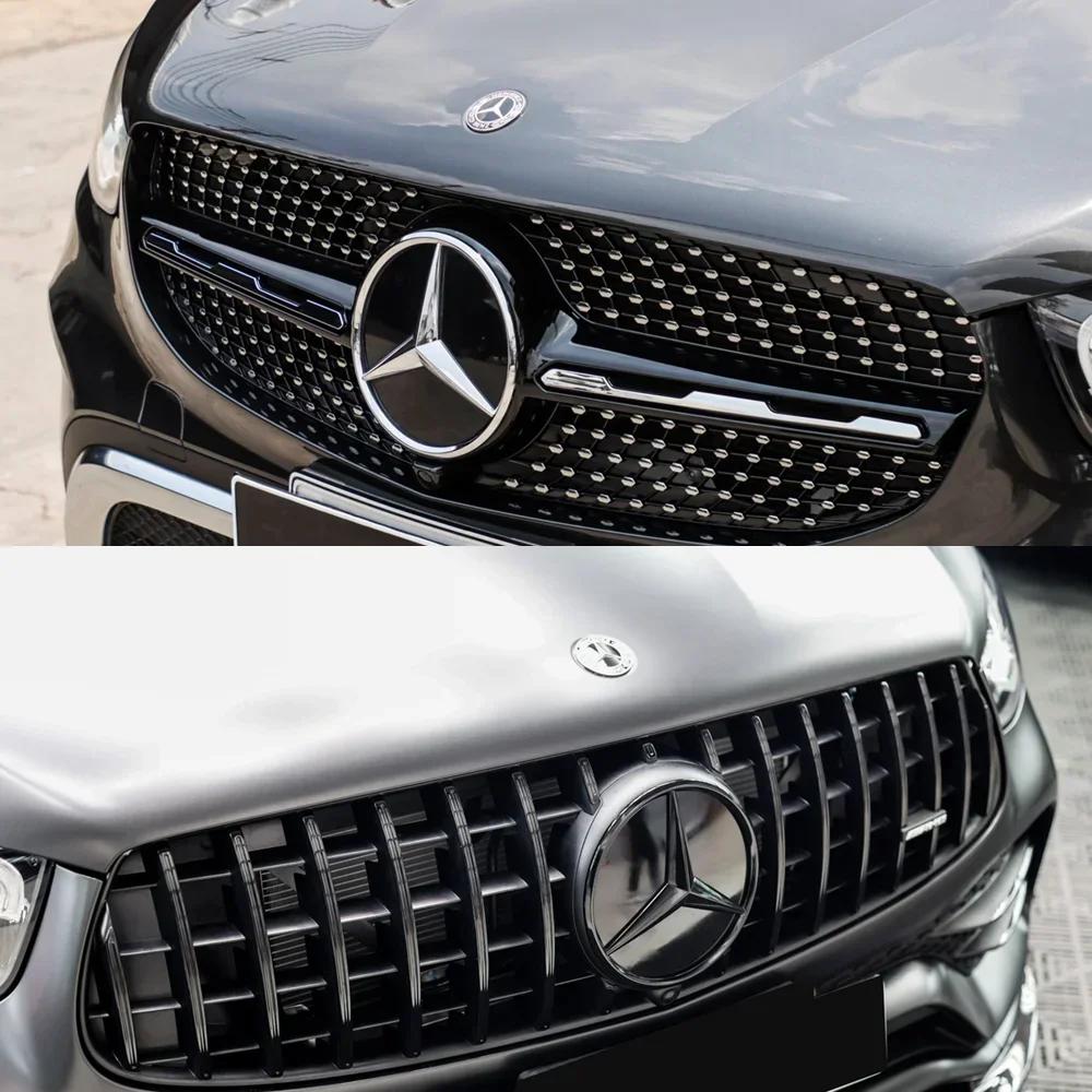 New C200 E200 For Mercedes Benz Chrome Silver Black Front Grille Star Badge Emblem OE Style Flat Surface For Mercedes Benz GLC-