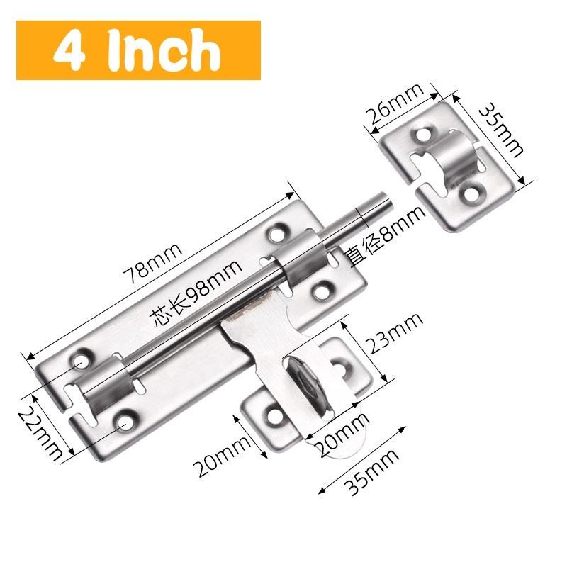 1 Set 4/6/8 Inch Hardware Door Lock,Stainless Steel Barrel Bolt Latch With Padlock Clasp for Locking Door Window Drawer Cupboard