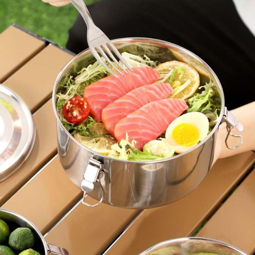 304 Stainless Steel Korean Lunch Box Round Lunch Container Household Food Storage Box Camping