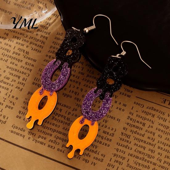 Lightweight Ear Hooks 1 Pair Glitter Halloween BOO Earrings, Sparkly Acrylic Black Purple Orange Spooky Theme Party Costume Jewelry Boo Dangle