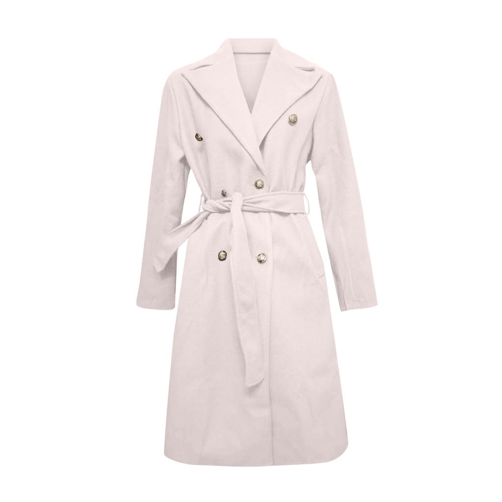 Женское однотонное пальто средней длины с лацканами, модное однотонное двубортное шерстяное пальто с кружевом