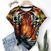 Tiger Pattern Women's T-shirt Top Summer New Round Neck Short Sleeve Tops Loose Edition Casual Comfortable Breathable