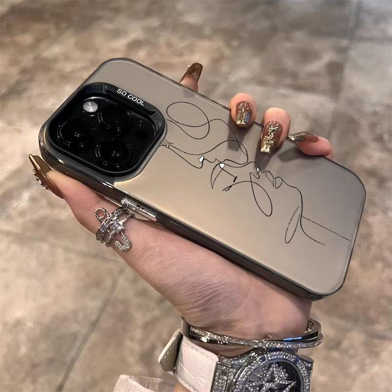Чехол для телефона с линейным рисунком пары для iPhone 17 Чехлы iPhone 16 15 14 Pro Max 13 12 11 XS X XR 7 8 Plus 16E 17 Air Жесткая задняя крышка