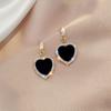 KSRA Fashion Black Geometric Heart Drop Earrings For Women Girls Crystal Earring Jewelry Pendientes 2024 New