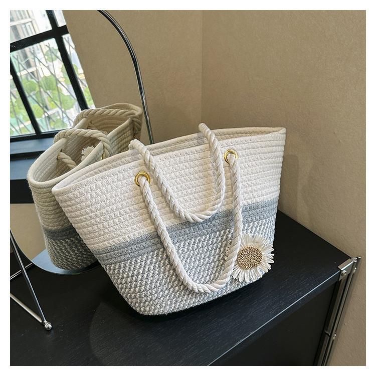 Large Woven Tote Bag For Women 2023 Summer Fashion Sunflower Handbag Casual Vacation Shoulder Bag
