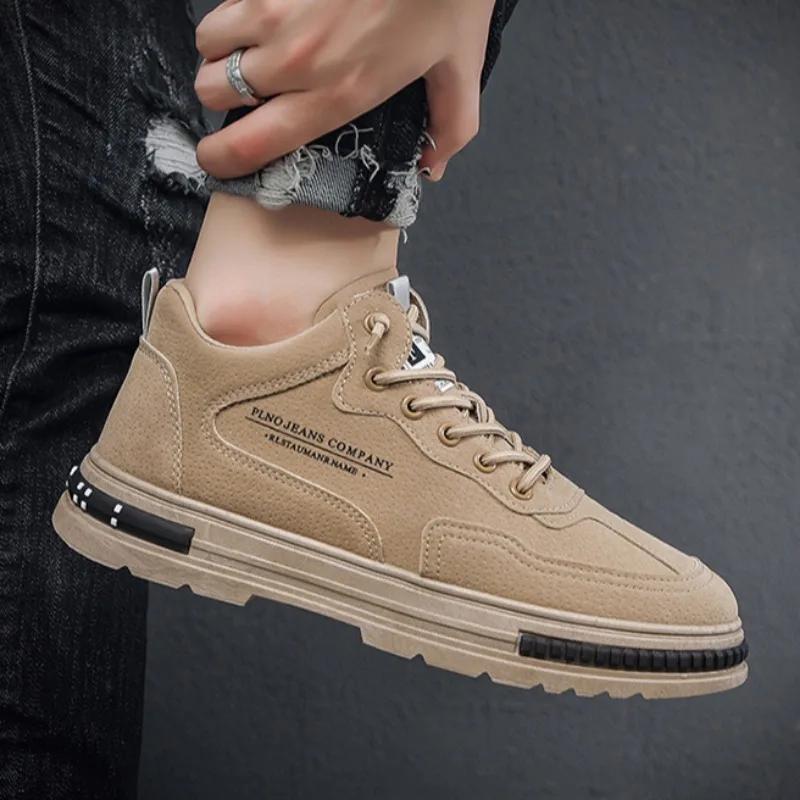 Retro Men Works Shoes Outdoor Breathable Wear-resistant Casual Sneakers Spring Fashion Anti-slip Platform Hiking Shoes Versatile