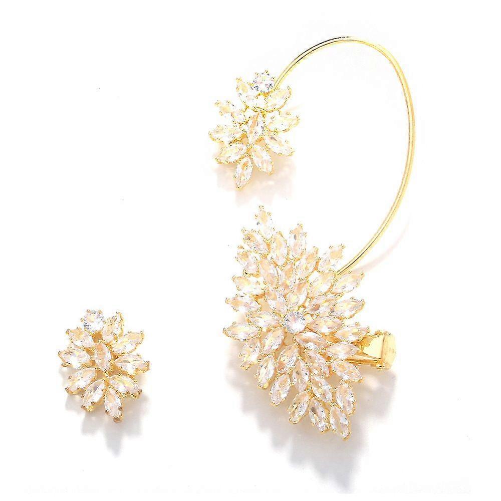 New zircon flower earrings for women inlaid with zircon ear hooks personality temperament tassel earrings gold