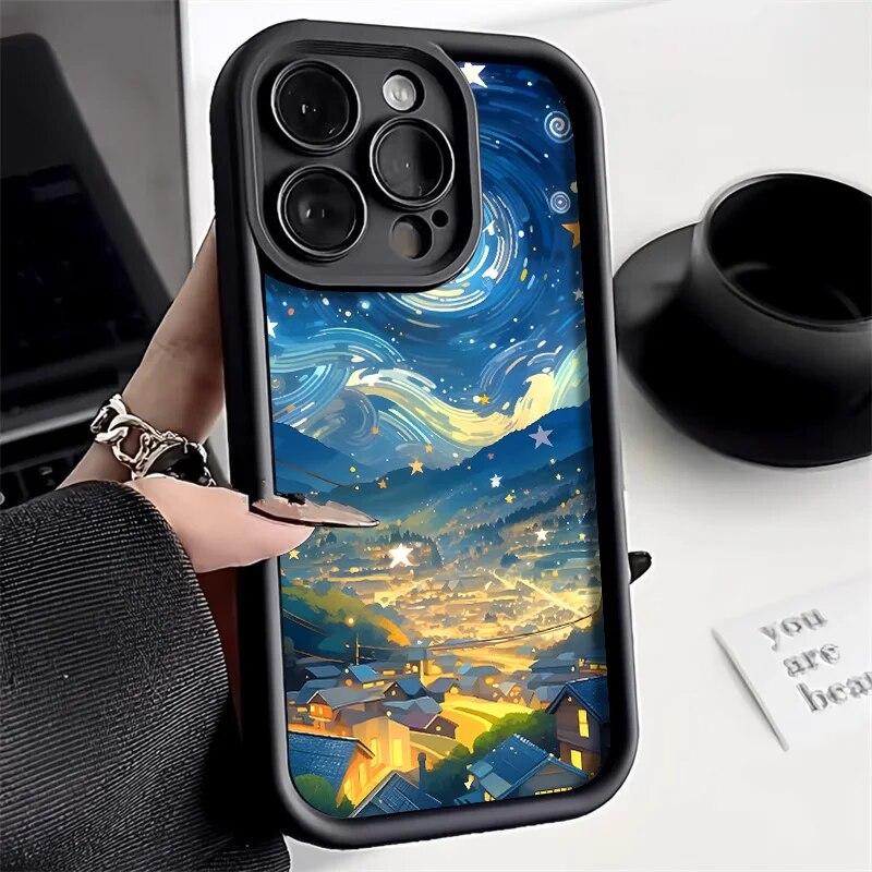 Чехол для телефона с пейзажем для iPhone 14 Pro Max, чехол для iPhone 11 12 13 15 Pro Max XR XS X 7 8 Plus SE 2020, градиентный акварельный чехол
