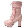 Fashion Fashion Mid-calf Boots Women Platform Autumn Winter Shoes Lovely Sweet Lace Up Pink White Lolita Shoes Girls Boots Large Size 48