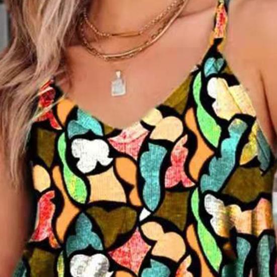 Женский укороченный топ без рукавов с v-образным вырезом и принтом на спагетти, жилет, пляжная одежда