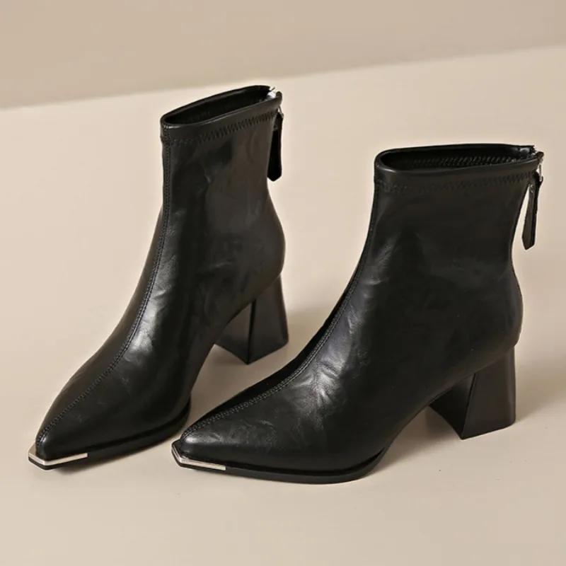 Сексуальные заостренные носки зимние ботильоны женские зимние удобные кожаные туфли женские 2025 тренд элегантные офисные туфли модные туфли Botas Mujer